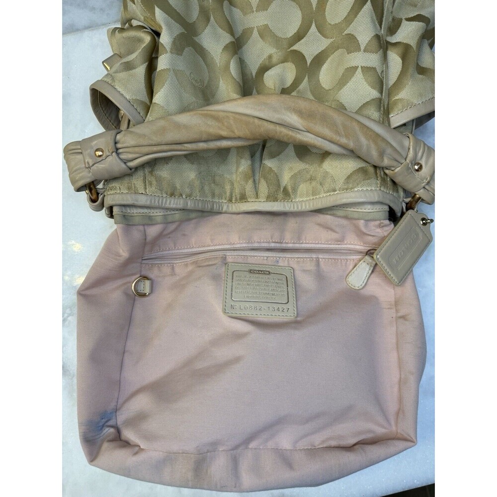 COACH Op Art Parker Beige Signature Sateen Canvas & Leather Shoulder Bag 13427 - Picture 10 of 15